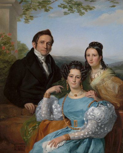 Portret van Théodore Joseph Jonet en zijn twee dochters, 1832 door François Joseph Navez