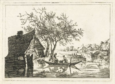 Rivierlandschap met boerderij door François Joseph Pfeiffer (II)