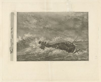 Stormachtige zee met zinkend schip door François Joseph Pfeiffer (II)