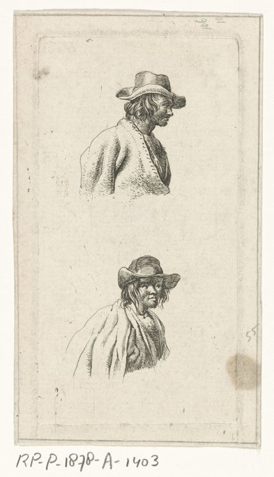 Twee mannenbustes, met hoed door François Joseph Pfeiffer (II)
