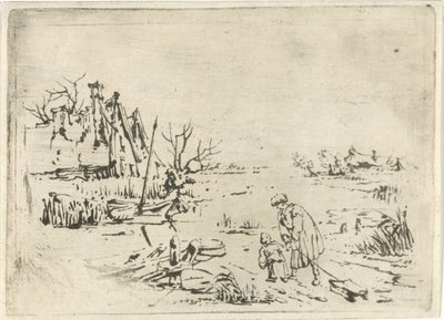 Winterlandschap met boerderijen door François Joseph Pfeiffer (II)