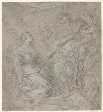 Jonge vrouw knielend voor een veldheer in zijn tent (Scipio?) door François Le Moine (manner of)