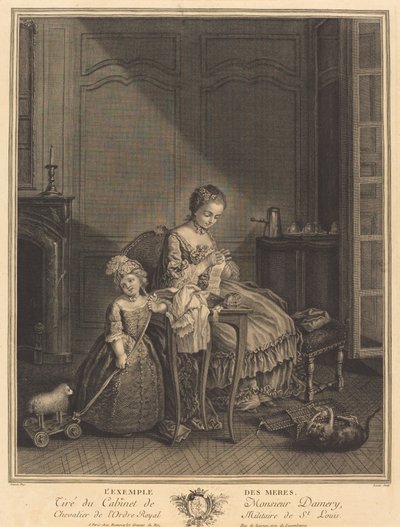 Het voorbeeld van de moeders door François Lucas after Etienne Jeaurat