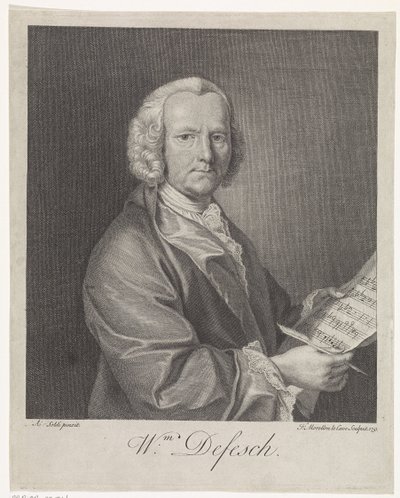 Portret van de componist Willem de Fesch 1687-1761, 1751 door François Morellon de La Cave