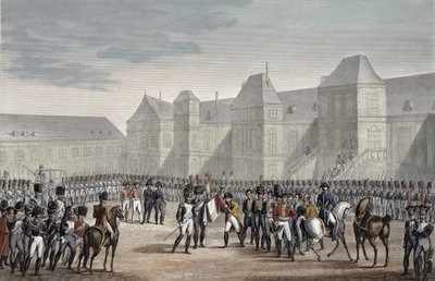 De abdicatie van Napoleon en zijn vertrek uit Fontainebleau naar Elba, 20 april 1814 door François Pigeot