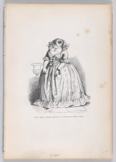 Ze poseerde als een superieure uil, en was gewoon een belachelijke uil uit Scènes uit..., ca. 1837-47 door François Rouget