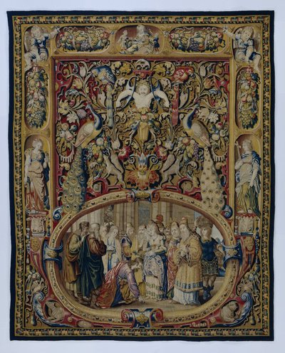 Christus en de overspelige vrouw, in een cartouche en een groteskendecor door François Spiering (possibly)