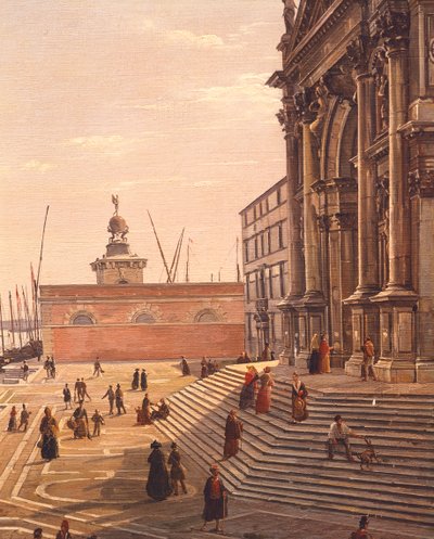 Trappen naar de Basiliek van St. Maria van Gezondheid (Basilica di Santa Maria della Salute) in Venetië, door Frans Vervloet (1795-1872), Italië door François Vervloet