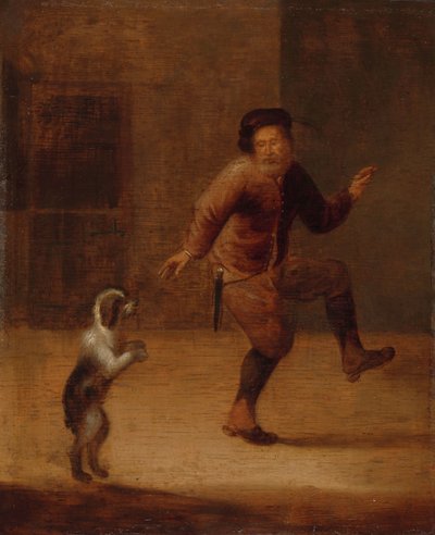 Een man die danst met een hond door François Verwilt (attributed to)