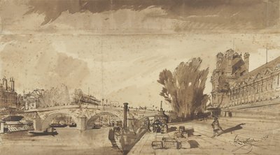 De Seine en de Pont Royal; rechts het pavillon de Flore en een vleugel van het Louvre door François Victor Sabatier