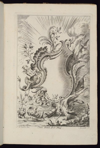 Cartouche met Draak, Livre de Cartouches à divers usages (Boek van Cartouches voor Verschillende Gebruiken) door François de Cuvilliés the Elder