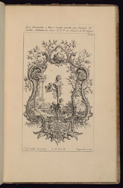Cartouche met Vrouwelijke Buste, Livre d’ornements (Boek van Ornamenten) door François de Cuvilliés the Elder