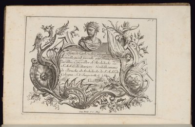 Cartouche met Portretbuste, Livre de Cartouches Irréguliers door François de Cuvilliés the Elder