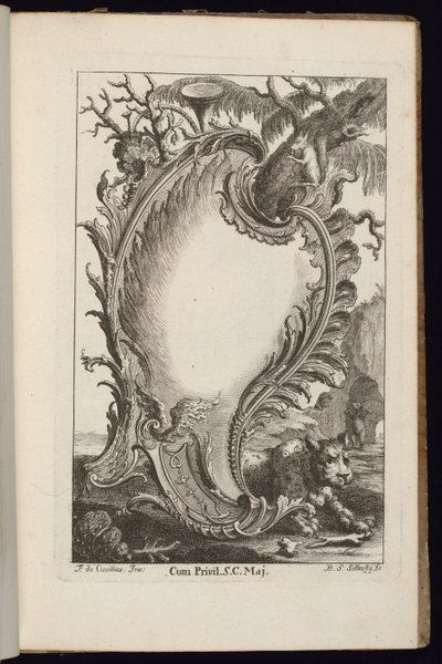 Cartouche met boom, Livre de Cartouches Irréguliers (Boek van onregelmatige cartouches) door François de Cuvilliés the Elder
