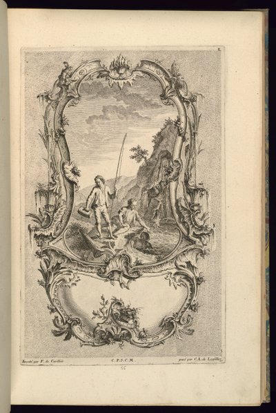 Ontwerp voor cartouche met grote en kleine compartimenten door François de Cuvilliés the Elder