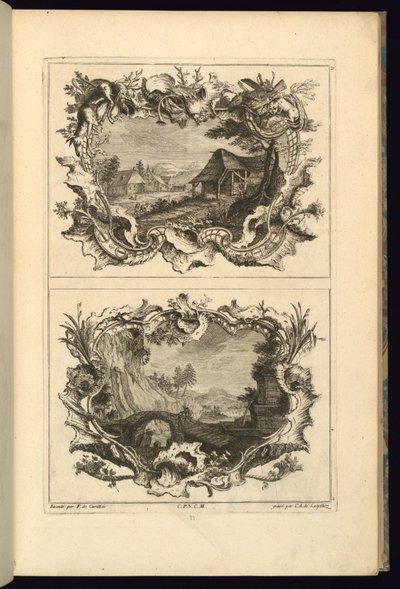 Ontwerp voor Twee Cartouches door François de Cuvilliés the Elder