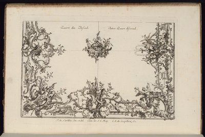 Twee kwartieren van een plafond, Nouveau Livre de Plafonds Irréguliers door François de Cuvilliés the Elder