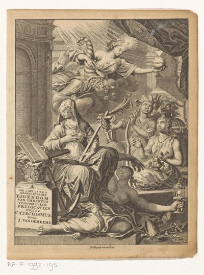 Allegorie met vrouwelijke personificaties van onder andere de waarheid en mogelijk deugden en ondeugden door François van Bleyswijck