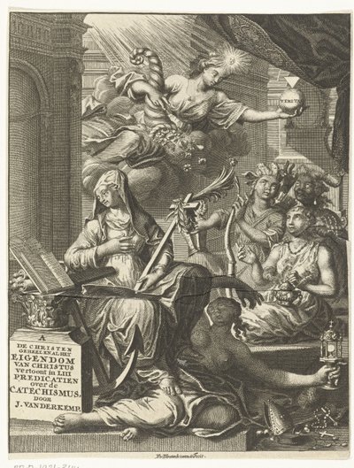 Allegorie met vrouwelijke personificaties van onder andere de waarheid en mogelijk deugden en ondeugden door François van Bleyswijck