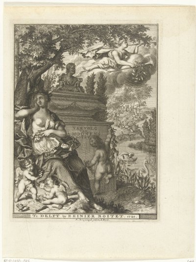 Muze en putti zitten bij grafmonument van dichter Arnold Moonen door François van Bleyswijck