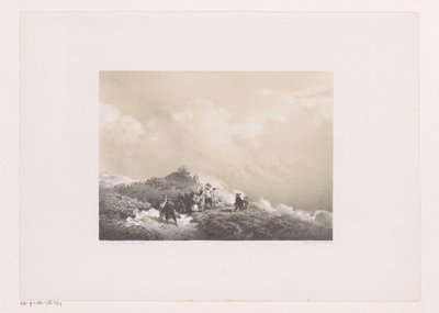 Mensen in de duinen kijken naar een schip in nood door Frans Arnold Breuhaus de Groot