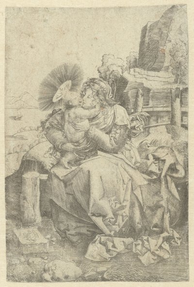 Madonna met kind in een landschap door Frans Crabbe van Espleghem