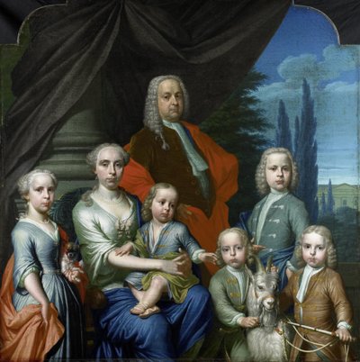 Willem Philip Kops (1695-1756), met zijn vrouw en kinderen door Frans Decker
