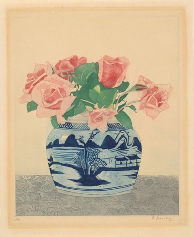 Roze rozen in een gemberpot met Chinese decoraties door Frans Everbag (signed by artist)