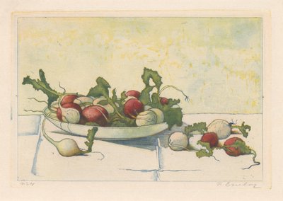 Witte en rode radijs in een schotel door Frans Everbag (signed by artist)