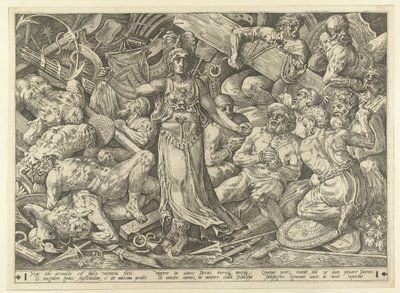 Victoria omringd door gevangenen en trofeeën door Frans Floris (I)