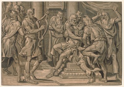 David speelt harp voor Saul, 1555 door Frans Floris