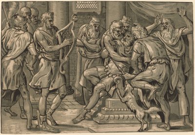 David Speelt de Harp voor Saul door Frans Floris I