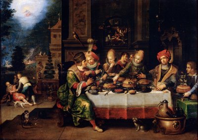 De gelijkenis van de rijke man en de bedelaar Lazarus door Frans Francken II