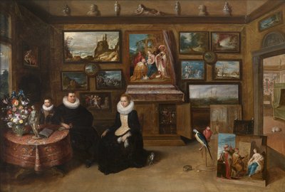 De Kunstkamer met een getrouwd stel en hun zoon, eerste derde van de 17e eeuw door Frans Francken the Younger