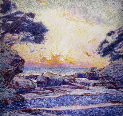 Kustscène; Zonsondergang; Scène de Côte; Coucher de Soleil door Frans Gaillard