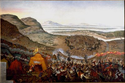 Uitzicht op de Slag bij Wenen op 12/09/1683 op de heuvel van Kahlenberg door Frans Geffels