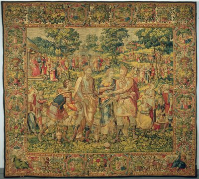 Koning Abimelech herstelt Sarah aan haar man Abraham, 1580 door Frans Geubels
