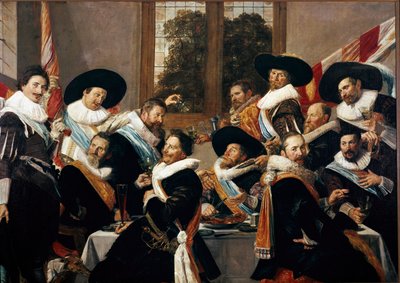 Banket van de Officieren van het Korps van Sint Adrien van Haarlem Schilderij door Franz Hals (ca. 1580-1666) 1627 door Frans Hals