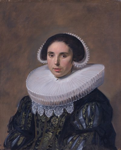 Portret van een vrouw, mogelijk Nicolaes Hasselaer (Q15429895) (1594-1667). Tweede vrouw van Nicolaes Hasselaer. door Frans Hals