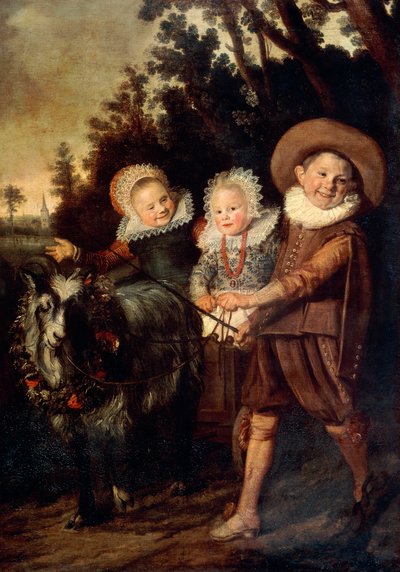 Drie kinderen met geitenkar, c.1620 door Frans Hals