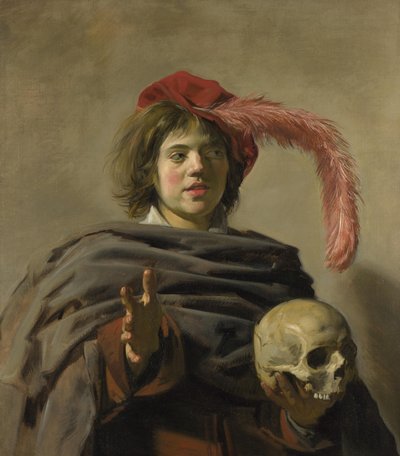 Jonge man met een schedel (Vanitas) door Frans Hals