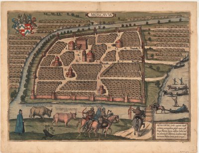 Kaart van Moskou uit de 16e eeuw. Uit: Civitates orbis terrarium, 1575 door Frans Hogenberg