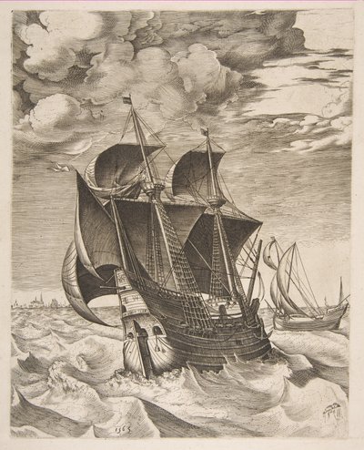 Een Nederlandse Hulk en een Boeier uit De Zeilende Vaartuigen, 1565 door Frans Huys