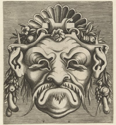 Masker met twee slangen die uit de oogkassen kijken door Frans Huys