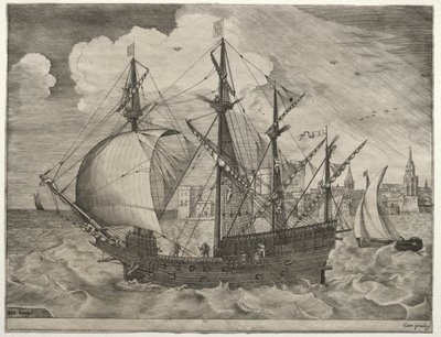 Zeilschepen: Gewapende viermaster die naar zee gaat, 1561-65 door Frans Huys