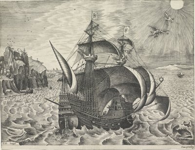 Zeilschip met de val van Icarus door Frans Huys