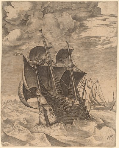 Een Nederlandse Hulk en een Boeier door Frans Huys after Pieter Bruegel the Elder