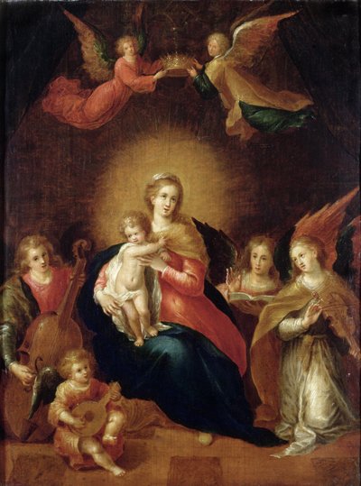 De Maagd en het Kind met musicerende engelen door Frans II Francken the Younger
