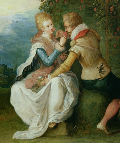 Twee geliefden in een tuin door Frans II Francken the Younger