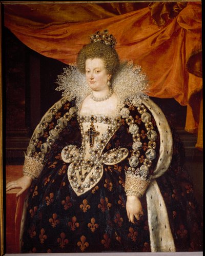 Portret van Marie de Medicis (1573 - 1642), vrouw van Hendrik IV en moeder van Lodewijk XIII door Frans II Pourbus